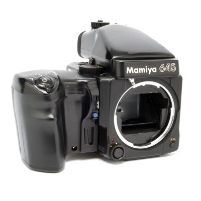 Mamiya 645 Super Medium Format Film SLR Camera w/ AE Prism, 120 Back, & Grip